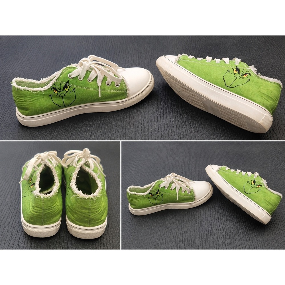 Dr Seuss The Grinch Green Canvas Low Top Sneakers Frayed Edge Women Shoes